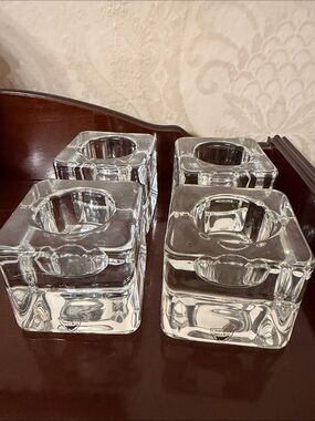 Orrefors Kosta Boda Clear Glass Square Candle Holders - Set of 4